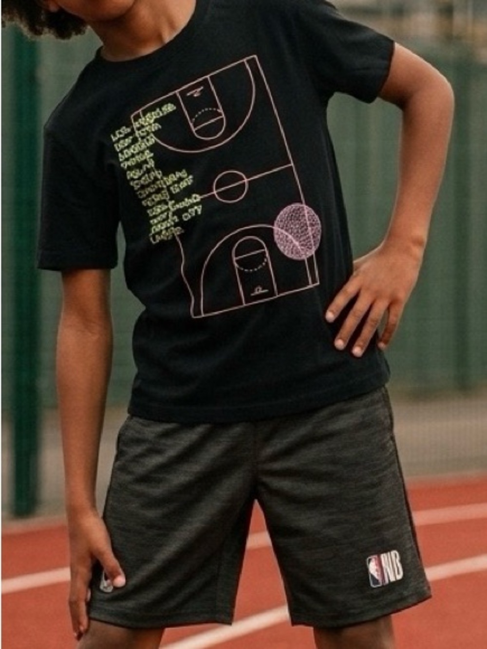 Kids Black Graphic Basketball Tee and Charcoal Shorts Matching Set